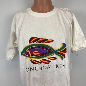 Longboat Key Florida Colorful Fish T Shirt Vintage 90s White Size L